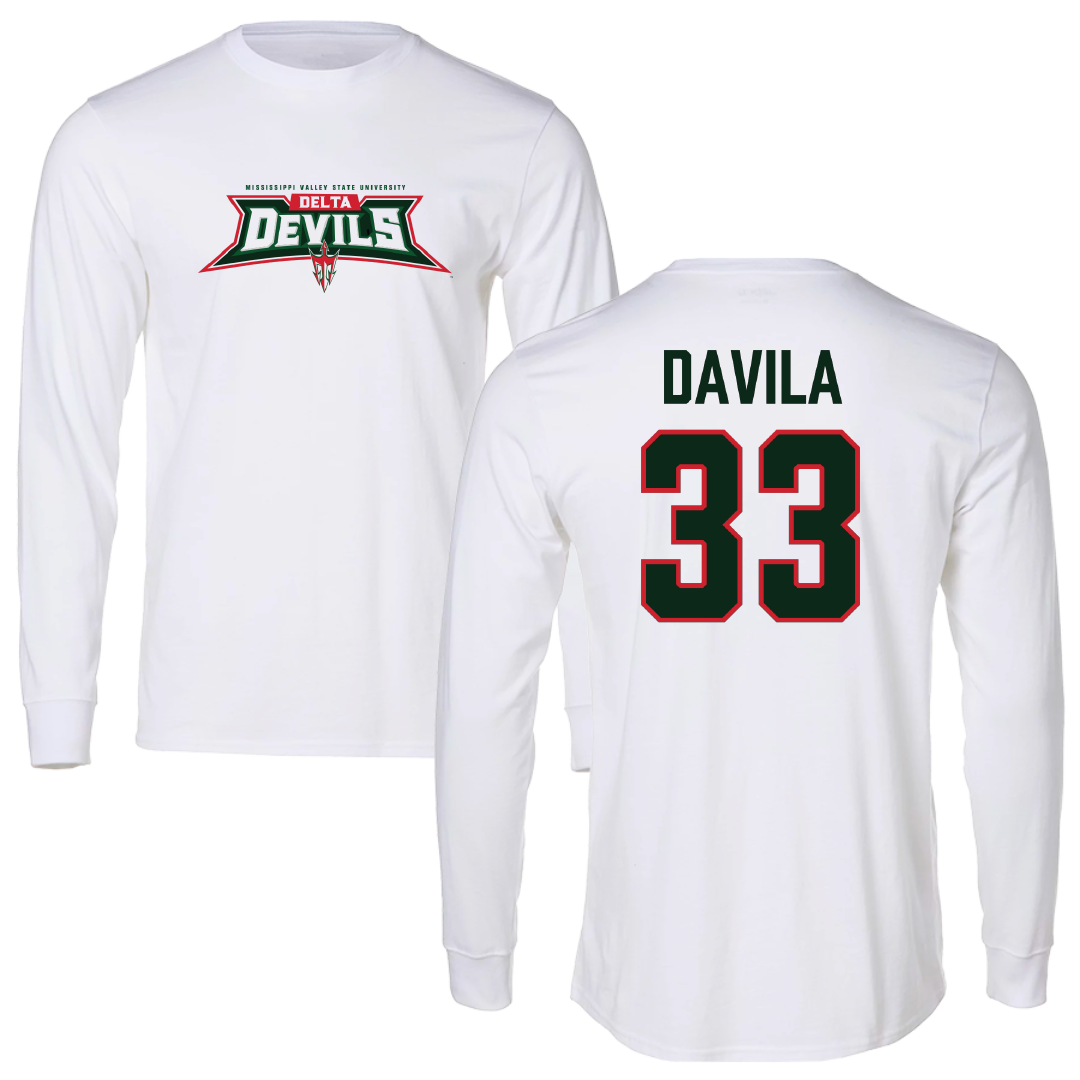 Mississippi Valley State University Baseball White Long Sleeve - #33 Nate Davila