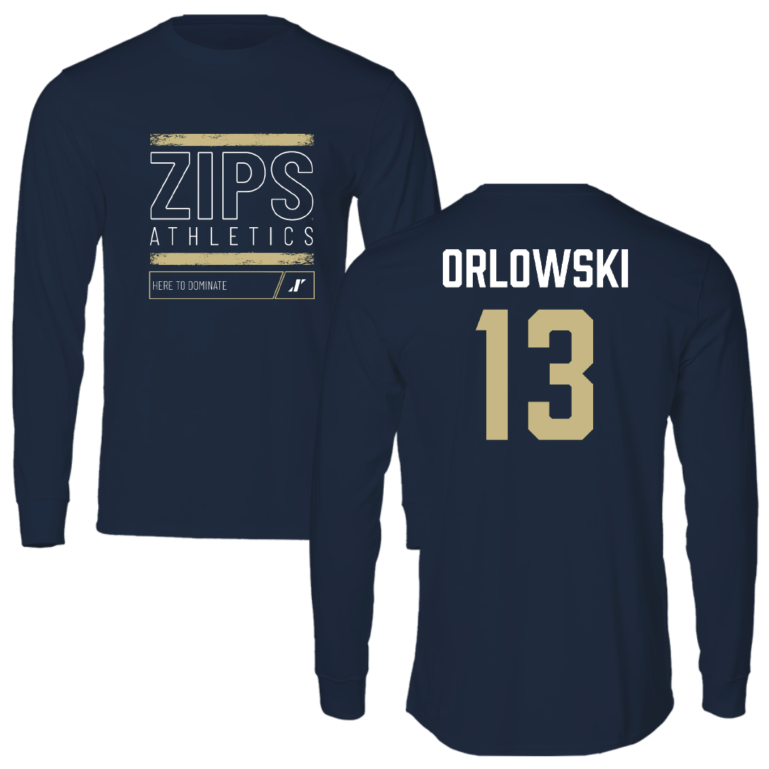 University of Akron Baseball Navy Dominate Long Sleeve - #13 Michael Orlowski