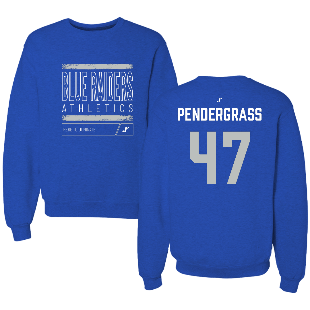 Middle Tennessee State University Baseball Blue Dominate Crewneck - #47 Rex Pendergrass