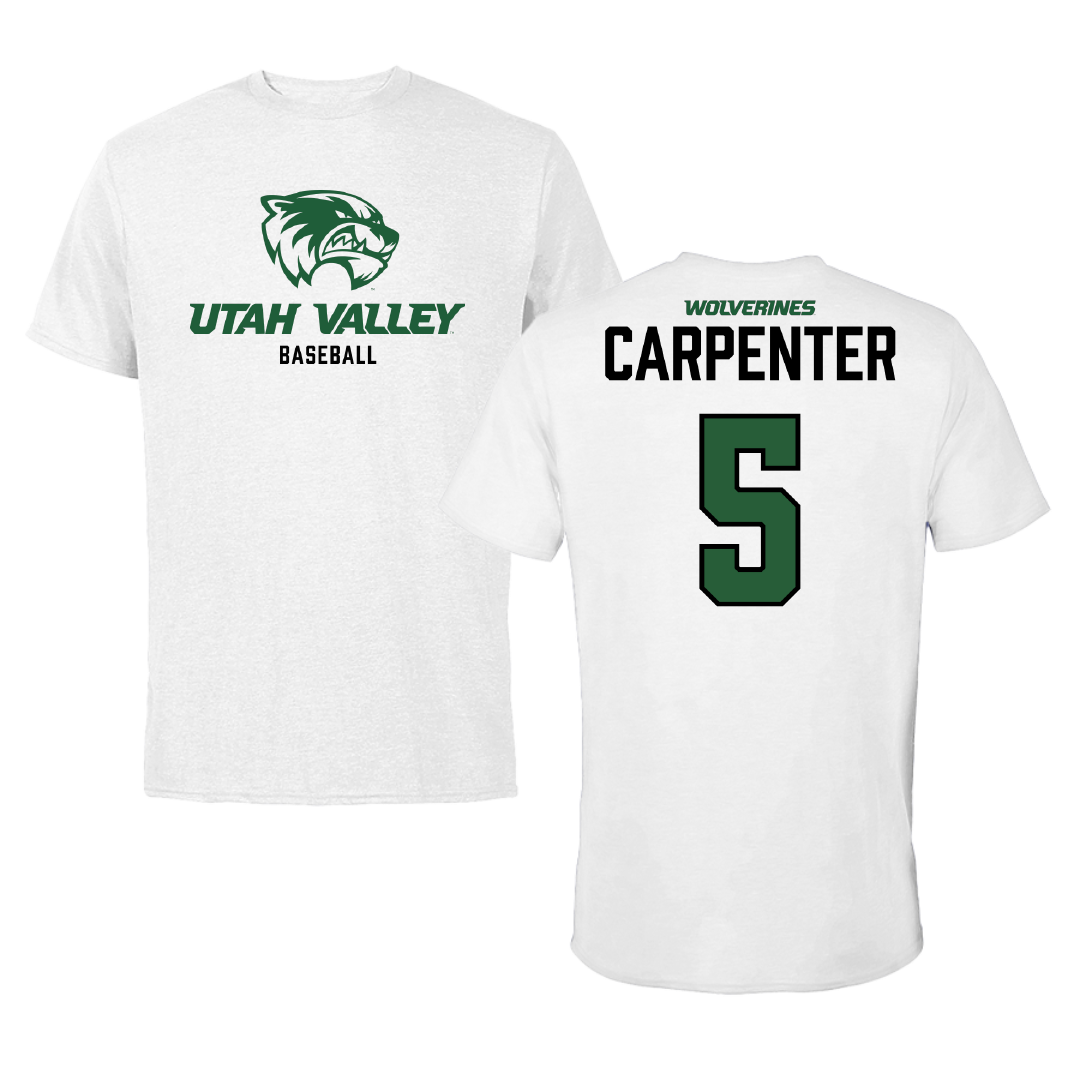 Utah Valley University Baseball White Performance Tee - #5 Kaden Carpenter