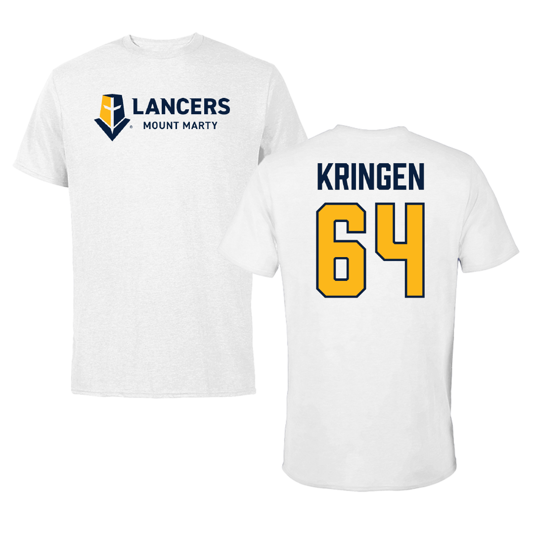 Mount Marty University Football White Tee - #64 Ethan Kringen
