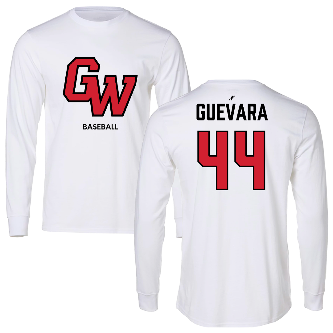 Gardner-Webb University Baseball White Performance Long Sleeve - #44 Diego Guevara