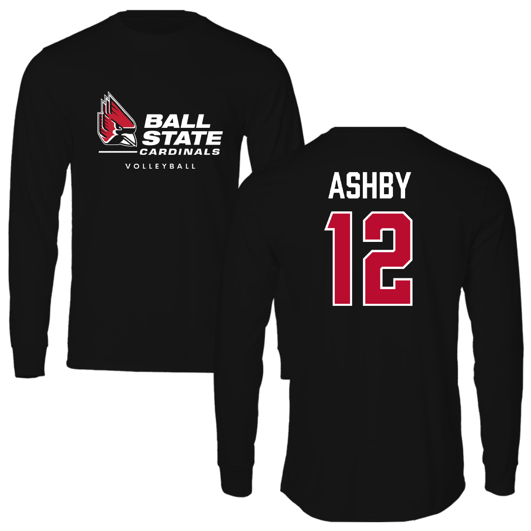 Ball State University Volleyball Black Performance Long Sleeve - #12 Christyn Ashby