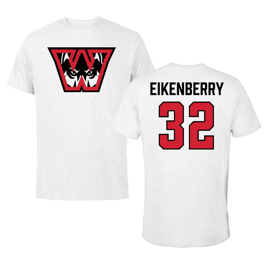Western Oregon University Basketball (M) White Tee - #32 Graham Eikenberry