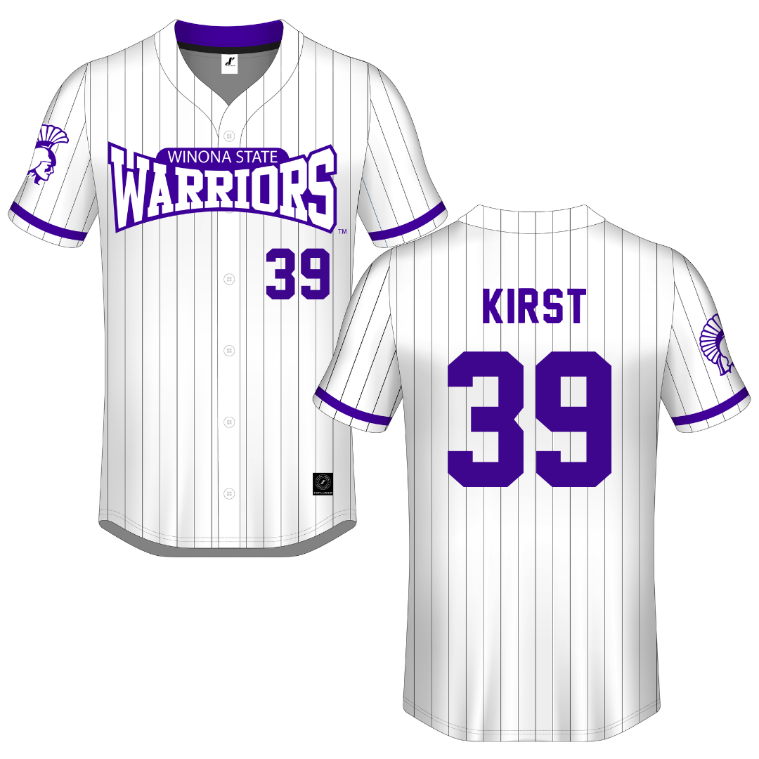 Winona State University White Pinstripe Button-Down Jersey - #39 Boone Kirst