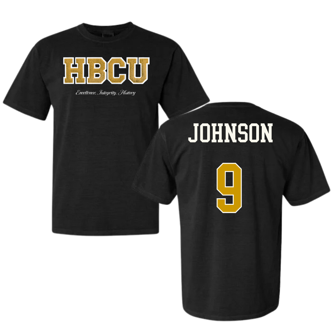 Alabama State University Flag Football (W) Black HBCU Varsity Comfort Colors Tee - #9 Tiyanna Johnson