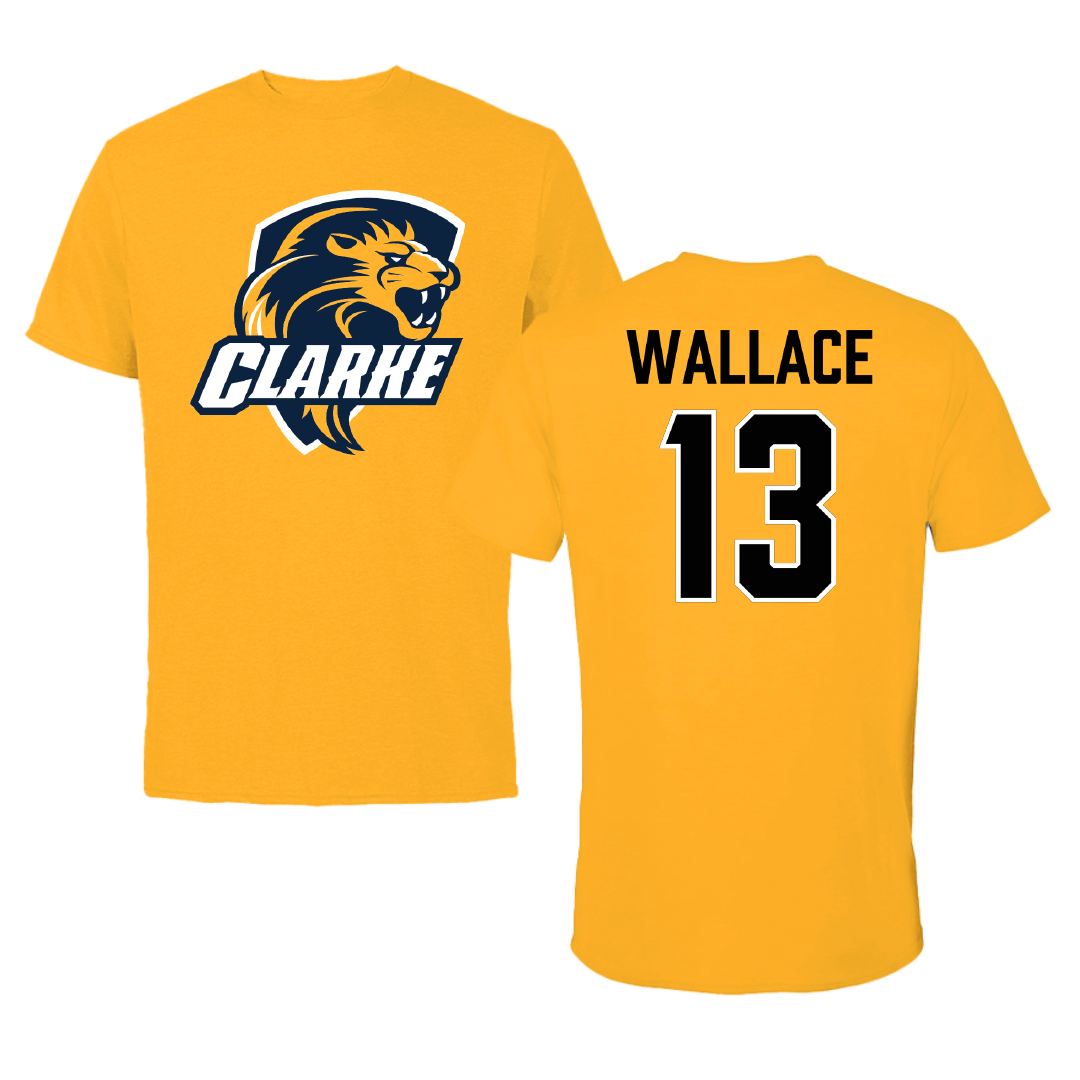 Clarke University Basketball Gold Tee - #13 Elijah Wallace