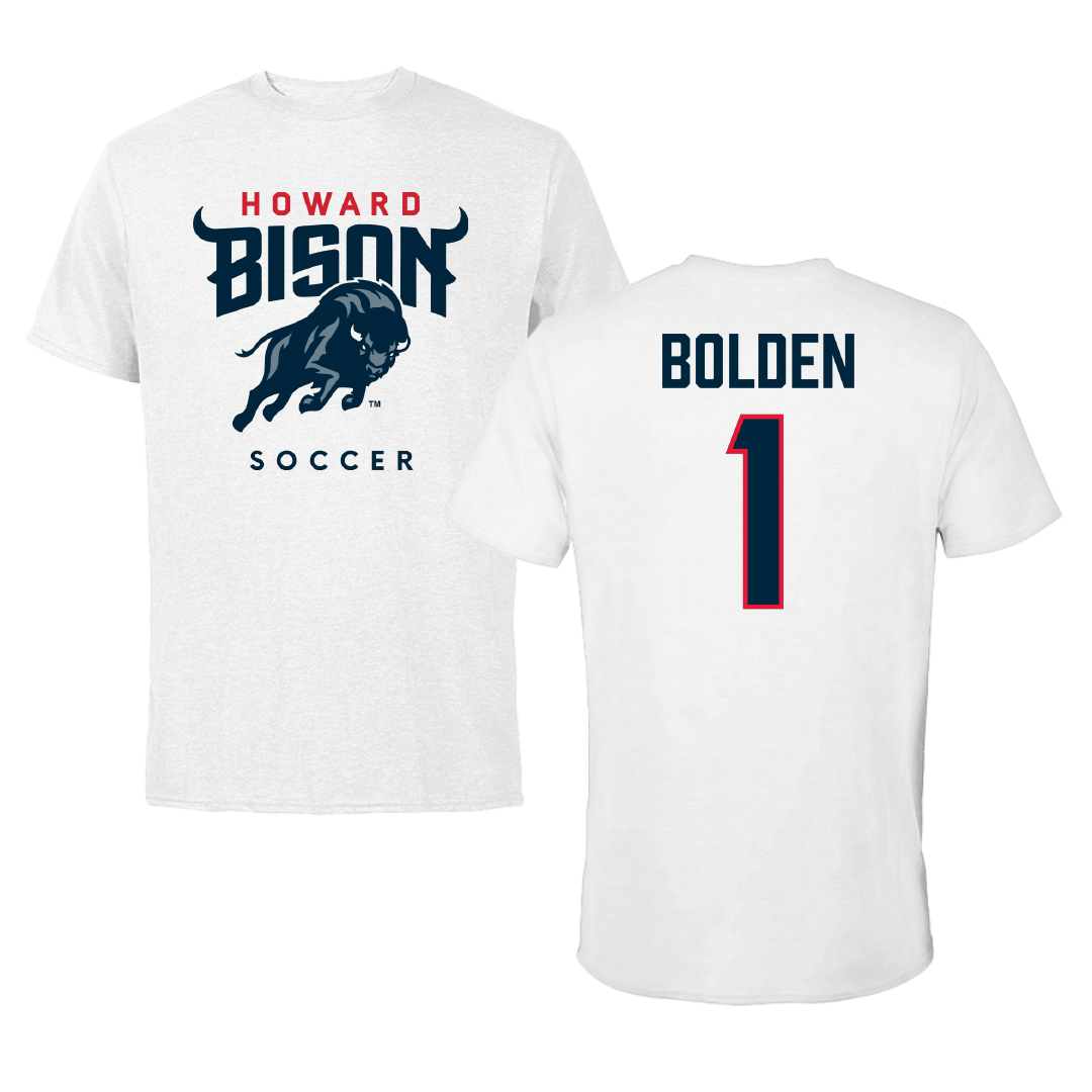 Howard University Soccer (W) White Performance Tee - #1 Nadia Bolden