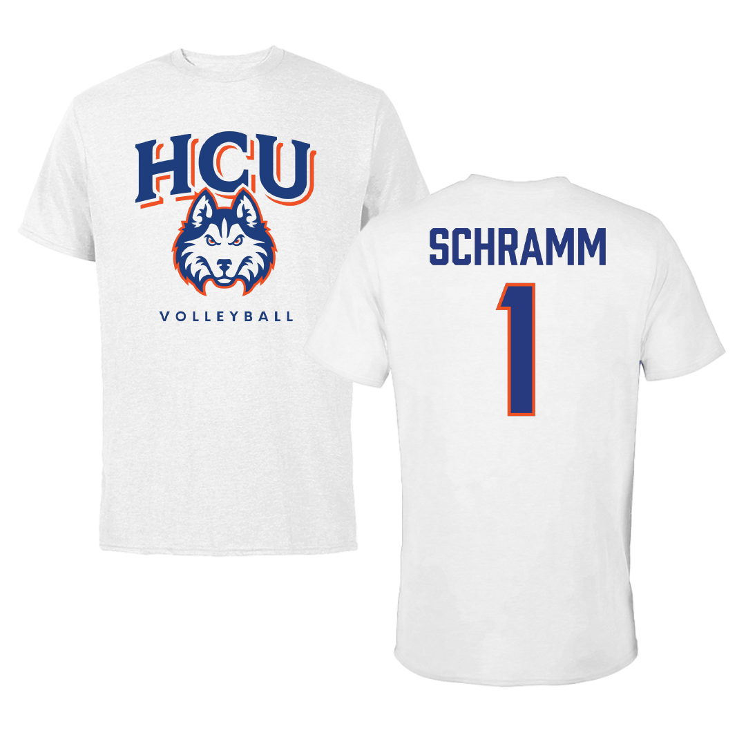 Houston Christian University Volleyball White Tee - #1 Kennedy Schramm