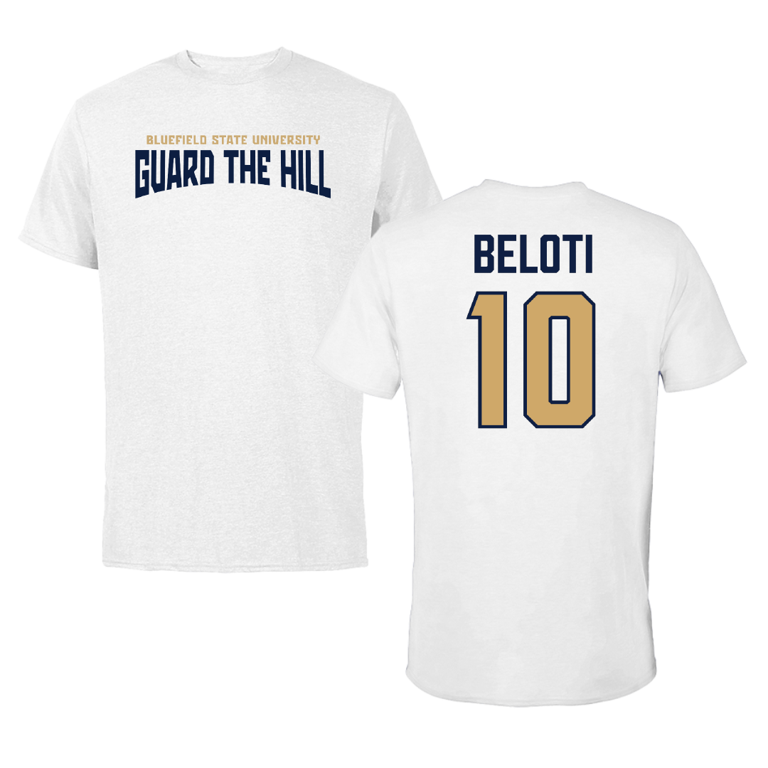 Bluefield State University Basketball (M) White Classic Performance Tee - #10 Jayden Beloti