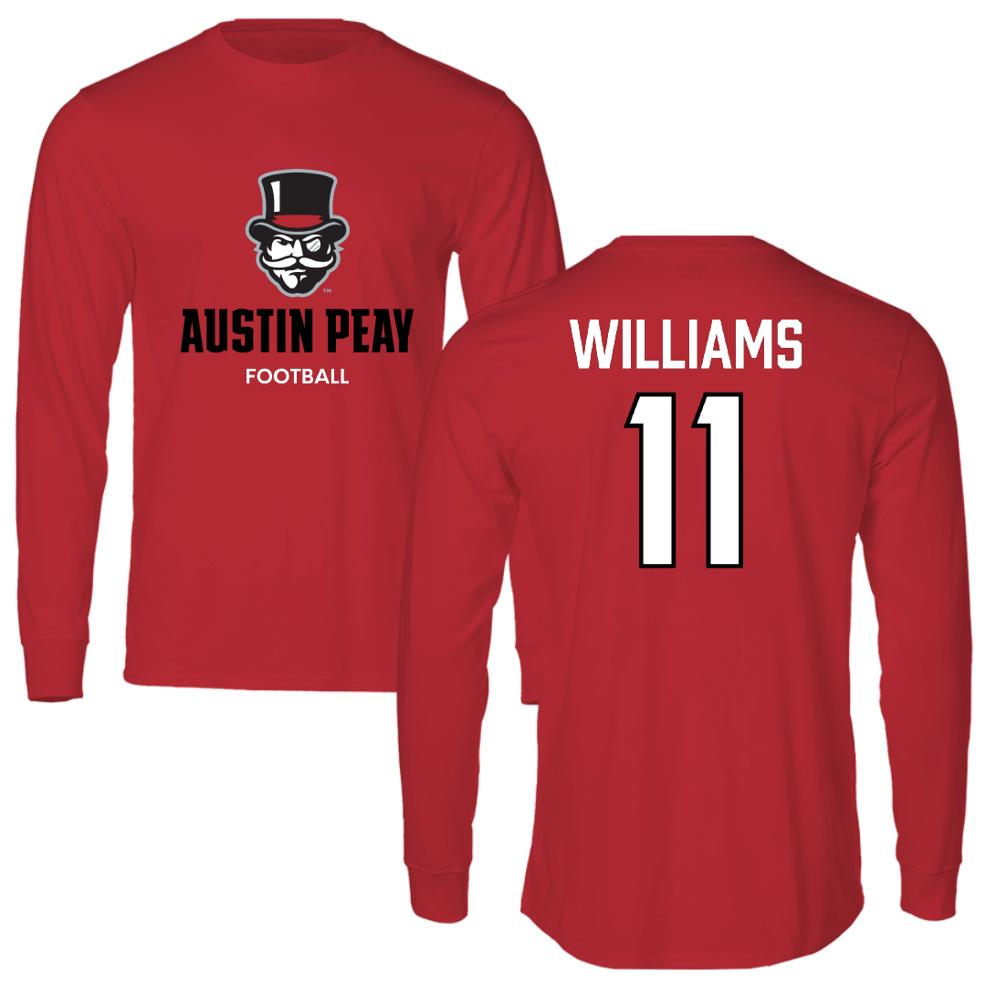 Austin Peay State University Football Red Mascot Performance Long Sleeve - #11 Brodie Williams