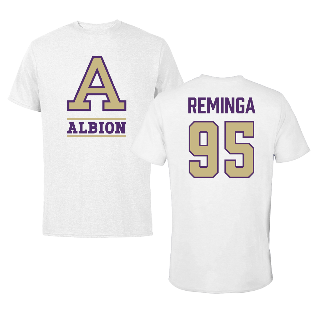 Albion College Football White Tee - #95 Deacon Reminga