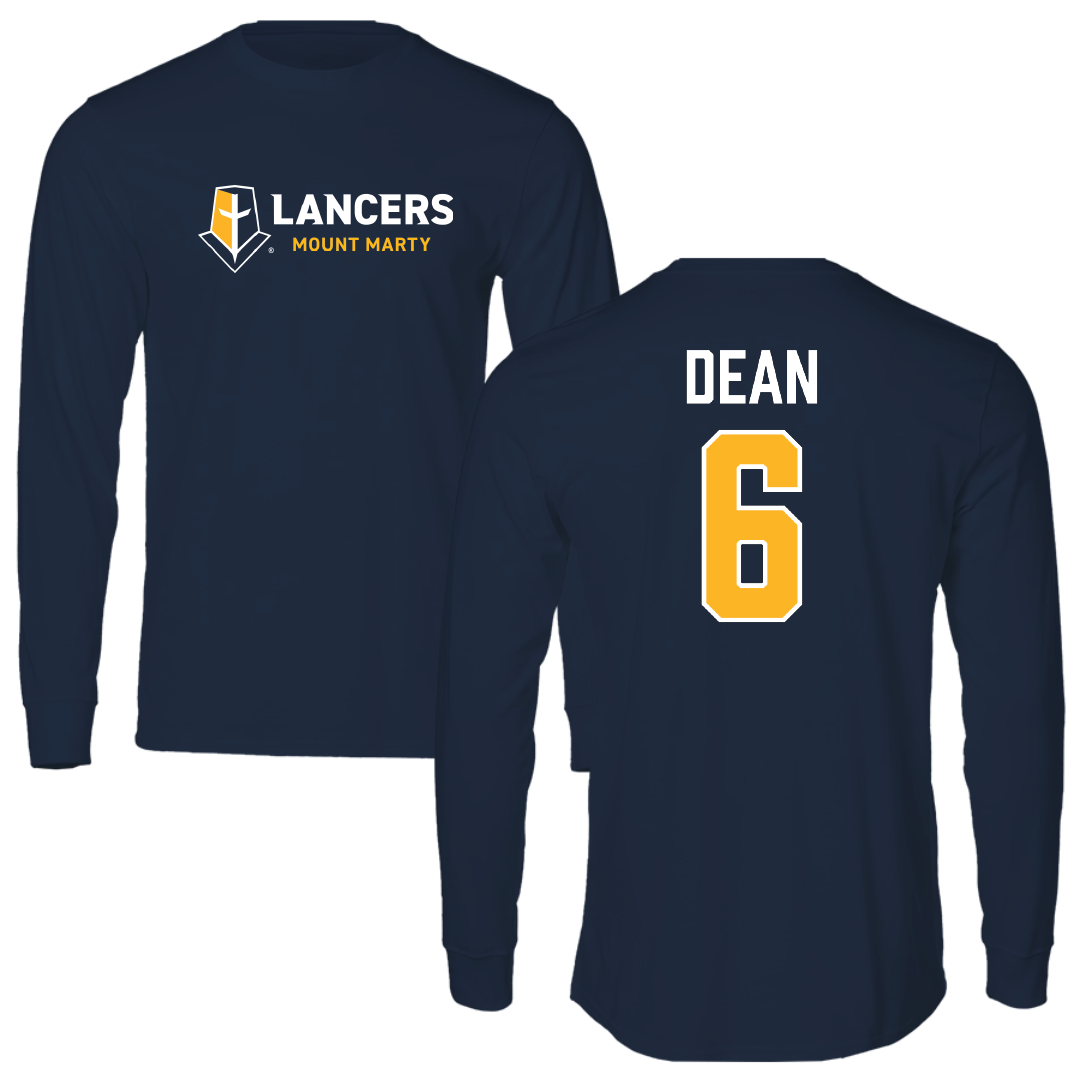 Mount Marty University Football Navy Performance Long Sleeve - #6 Nate Dean