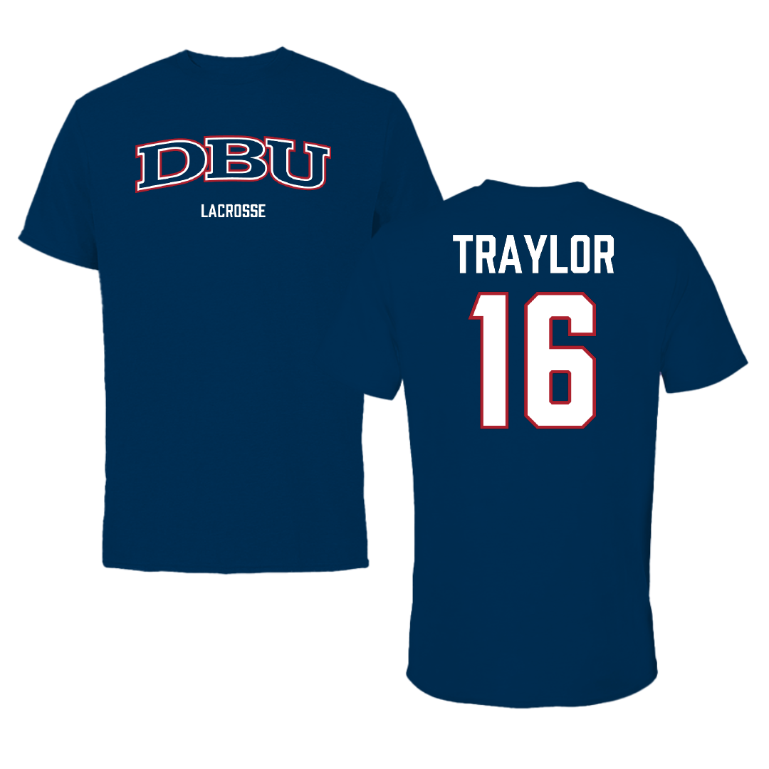 Dallas Baptist University Lacrosse (M) Navy Performance Tee - #16 Noah Traylor