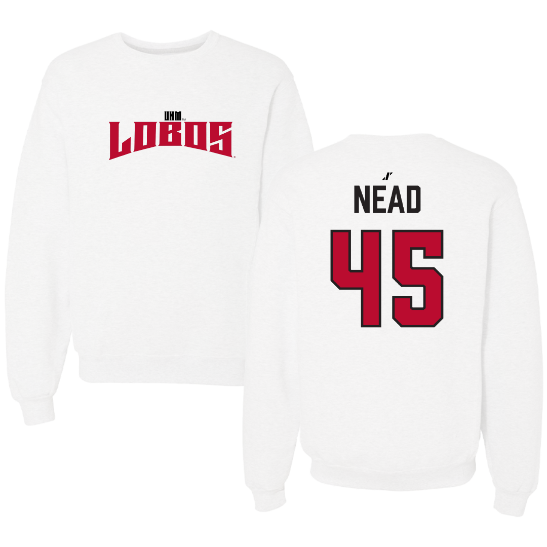 University of New Mexico Football White Classic Crewneck - #45 Keayen Nead