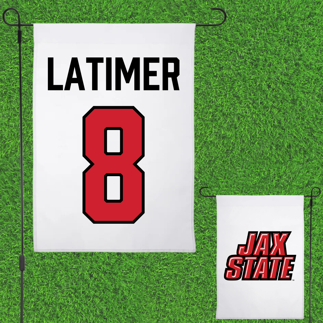 Jacksonville State University Football White Garden Flag - #8 Geimere Latimer