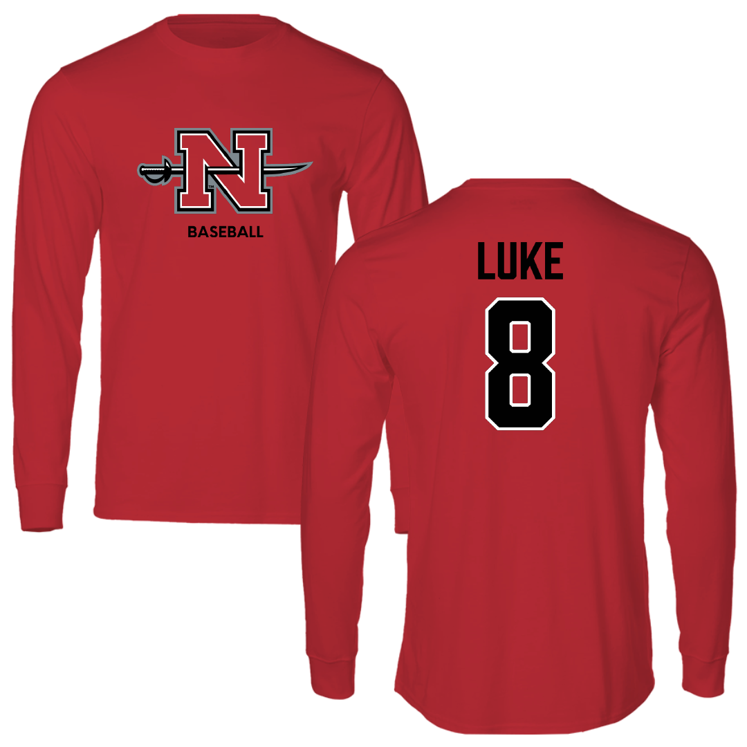 Nicholls State University Baseball Red Mascot Performance Long Sleeve - #8 Haden Luke