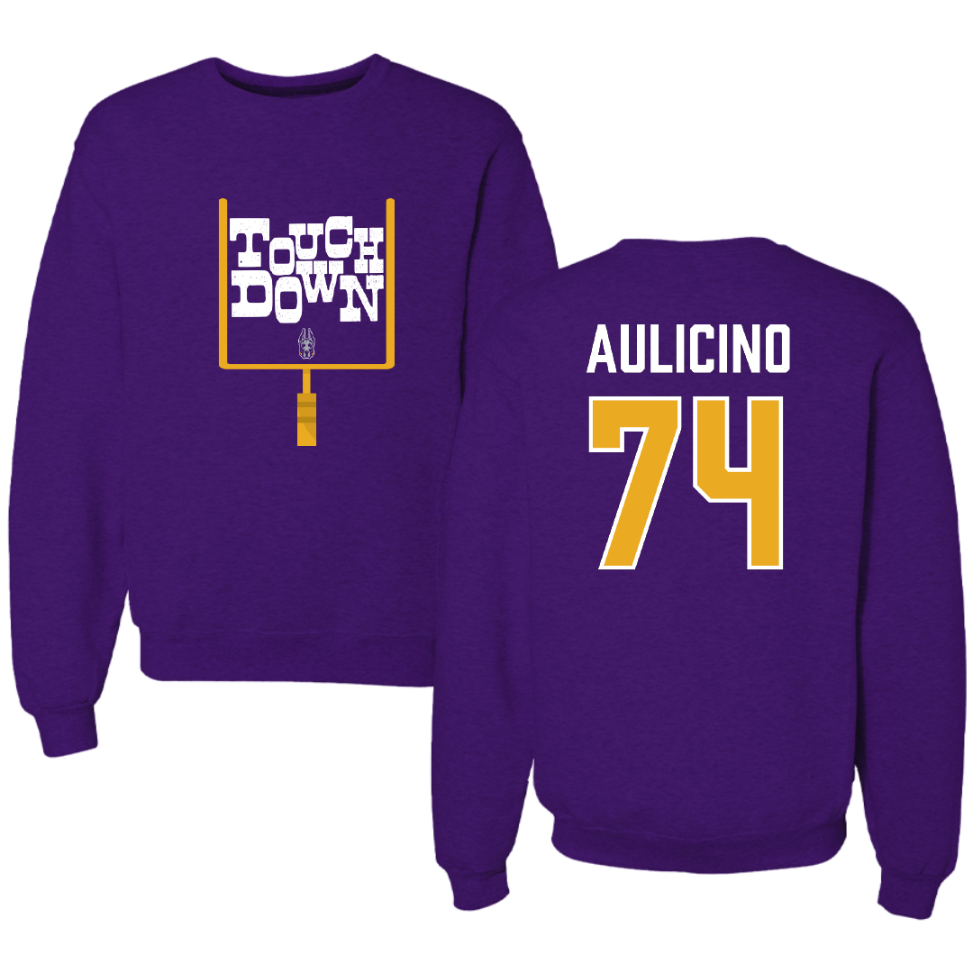 University at Albany Football Purple Touchdown Crewneck - #74 Matt Aulicino