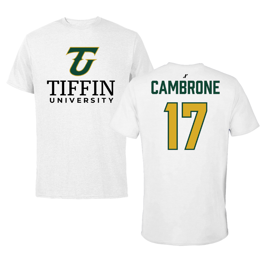 Tiffin University Soccer (M) White Performance Tee - #17 Carlensky Cambrone