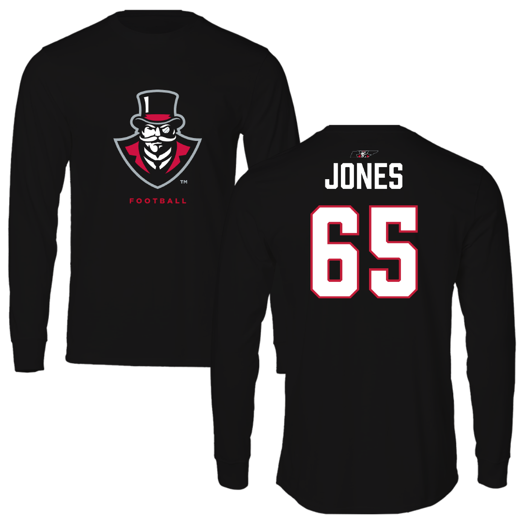 Austin Peay State University Football Black Mascot Performance Long Sleeve - #65 Miada Jones
