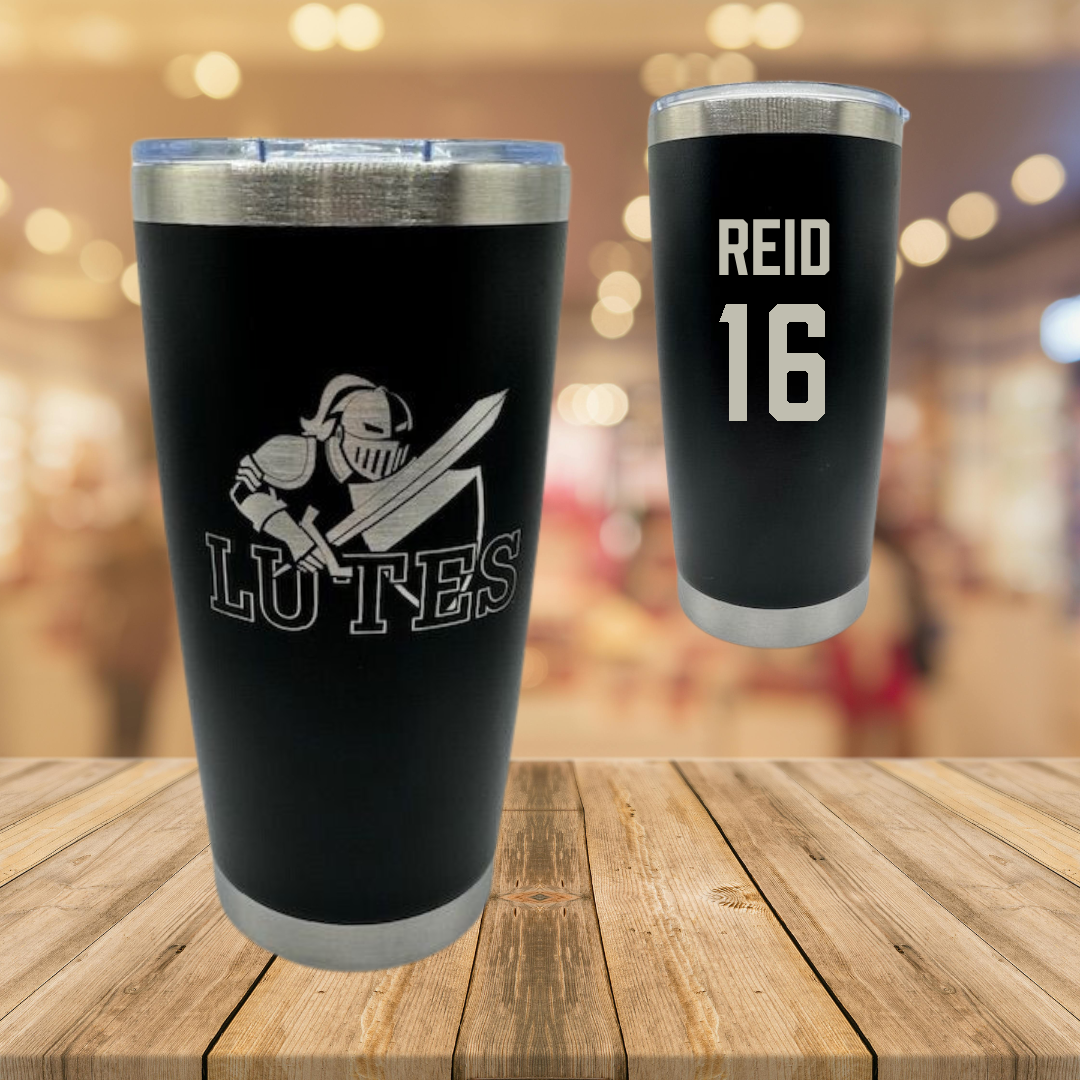 Pacific Lutheran University Soccer Black Stainless Steel Tumbler - #16 Hadiah Reid