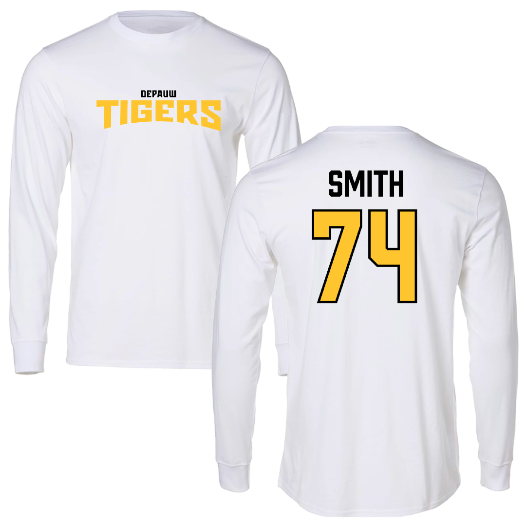DePauw University Football White Classic Performance Long Sleeve - #74 Bennett Smith