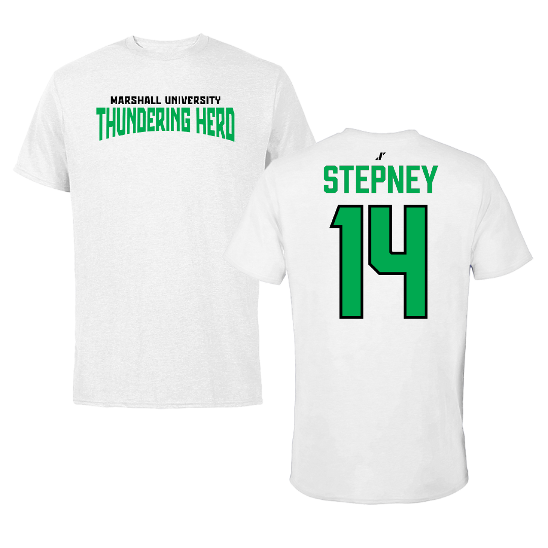 Marshall University Football White Classic Performance Tee - #14 Dejavion Stepney