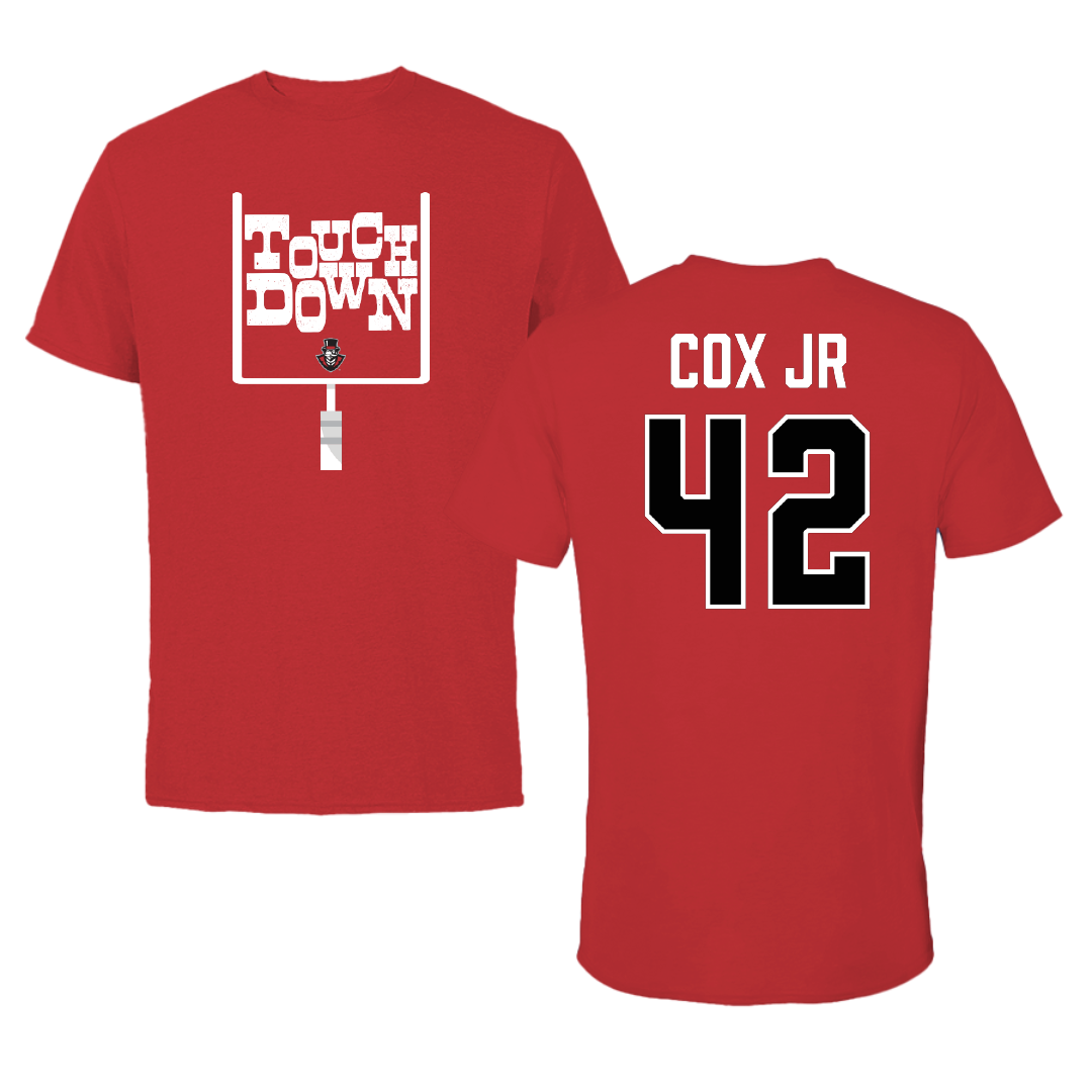 Austin Peay State University Football Red Touchdown Tee - #42 TJ Cox Jr