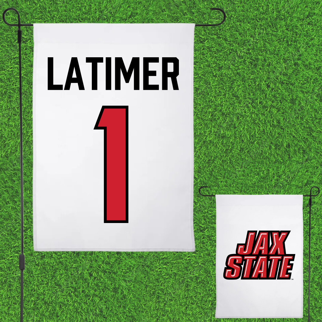 Jacksonville State University Football White Garden Flag - #1 Geimere Latimer