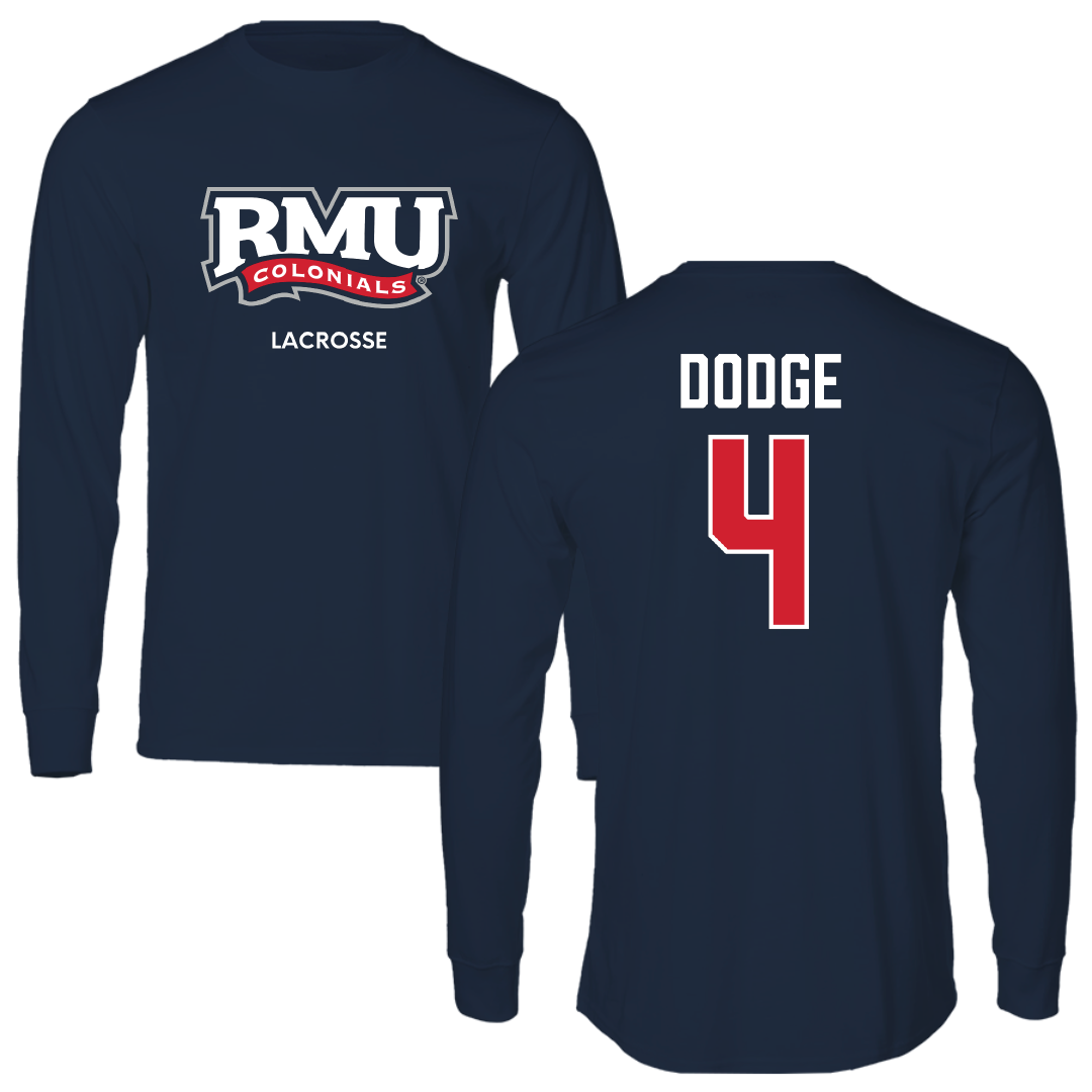 Robert Morris University Lacrosse (M) Navy RMU Performance Long Sleeve - #4 Brodin Dodge