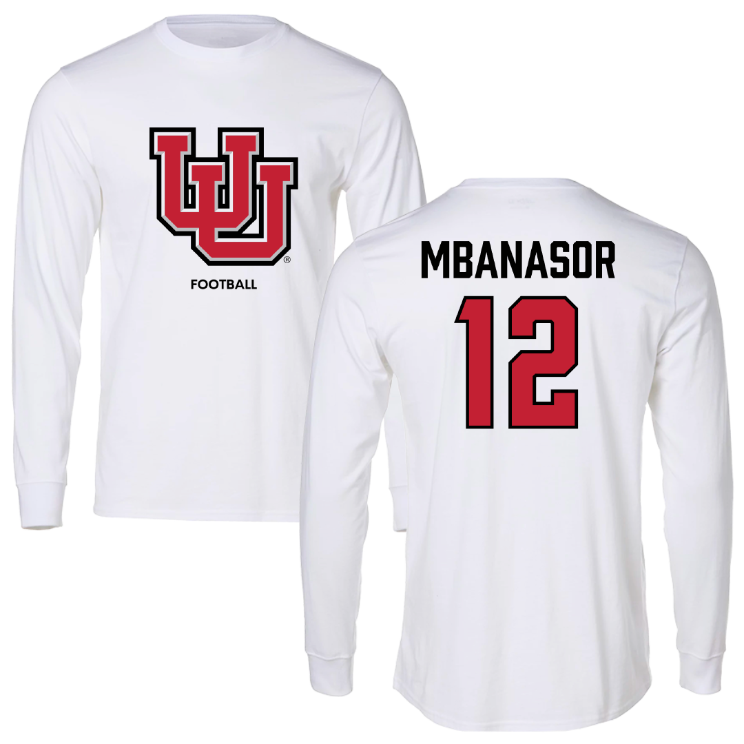 University of Utah Football White Block Performance Long Sleeve - #12 Sidney Mbanasor