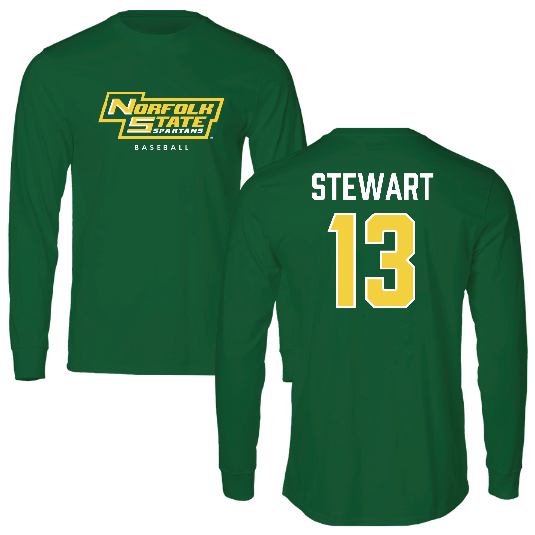 Norfolk State University Baseball Kelly Green Performance Long Sleeve - #13 Sean Stewart