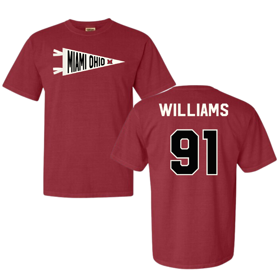 Miami University (Ohio) Football Crimson Pennant Comfort Colors Tee - #91 Sam Williams