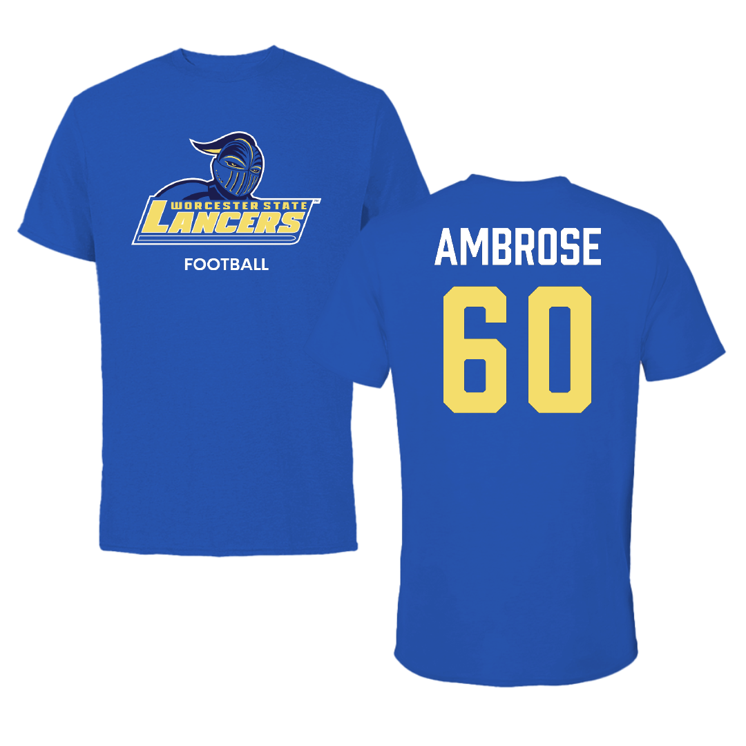 Worcester State University Football Blue Performance Tee - #60 Jake Ambrose