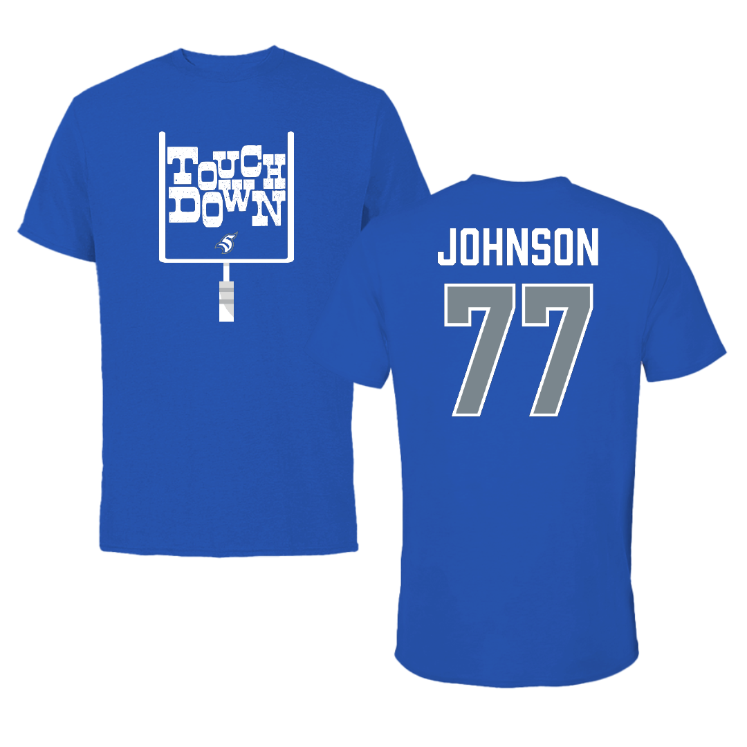 Thomas More University Football Blue Touchdown Tee - #77 Nilaja Johnson