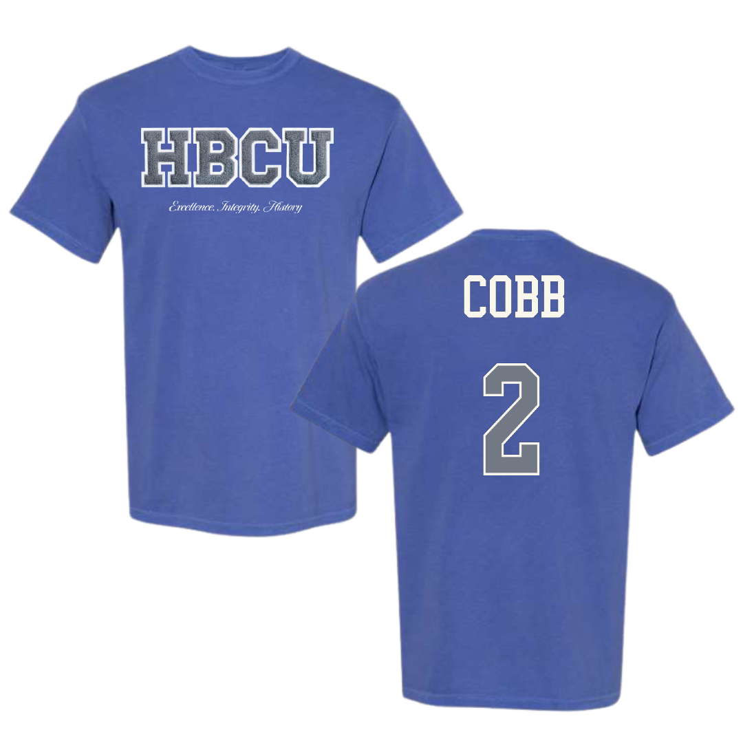 Hampton University Basketball (W) Blue HBCU Varsity Comfort Colors Tee - #2 Malaka Cobb