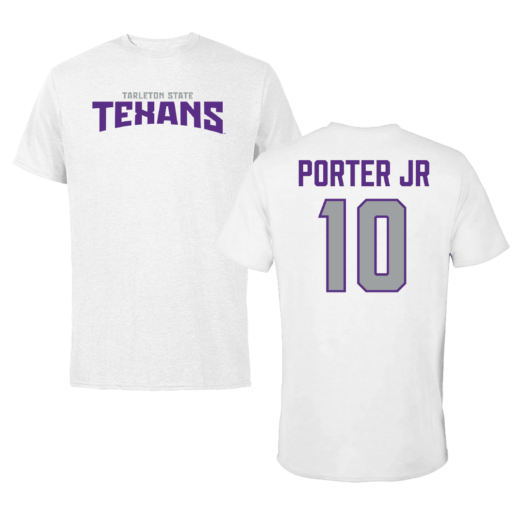Tarleton State University Basketball (M) White Classic Performance Tee - #10 Damion Porter Jr