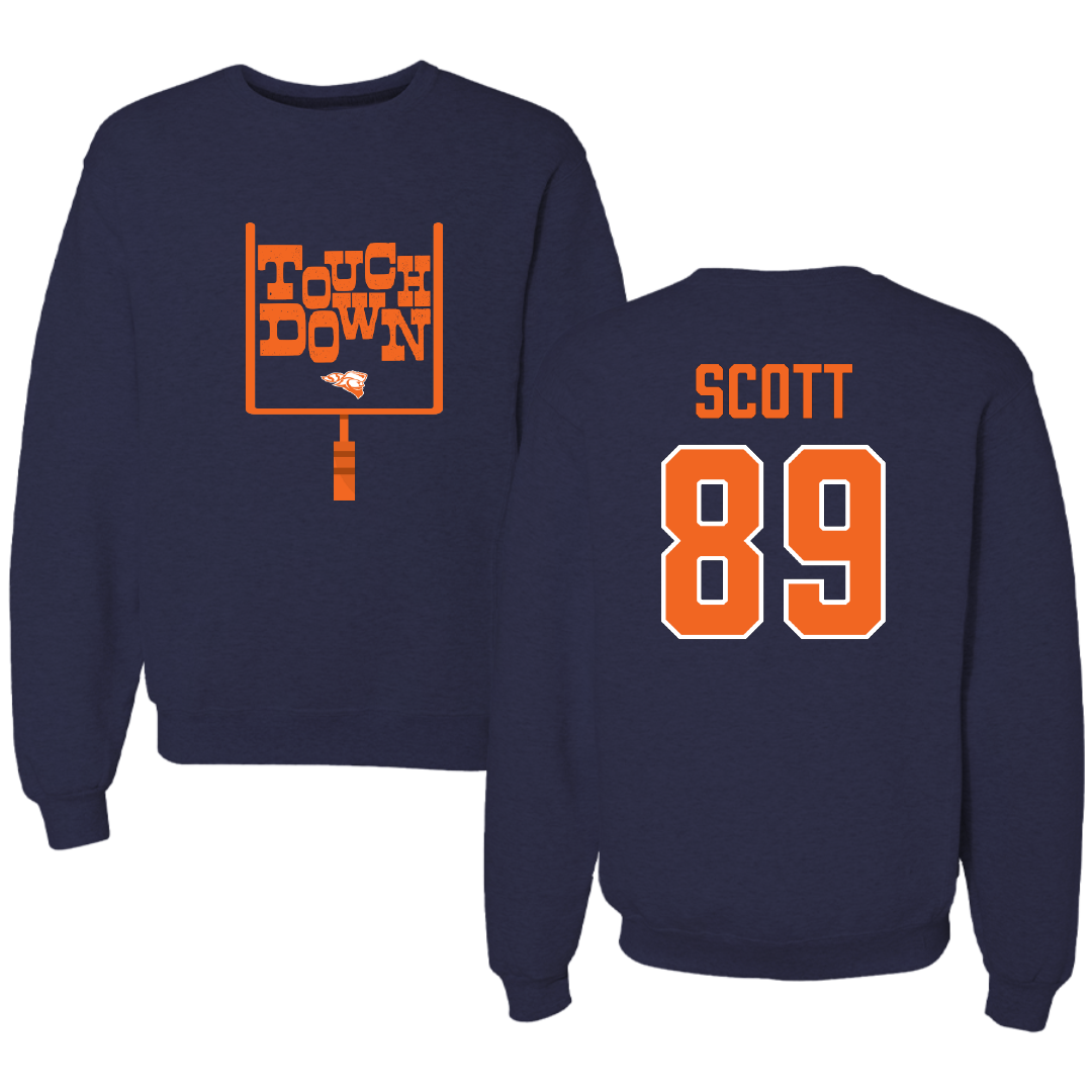 Carroll University Football Navy Touchdown Crewneck - #89 Lawrence Scott