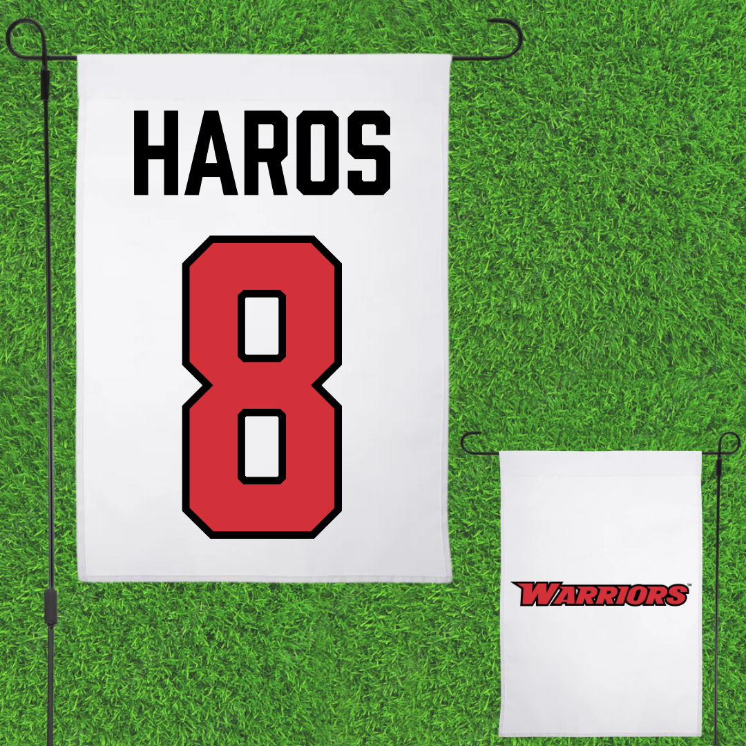 Stanislaus State Baseball White Garden Flag - #8 Jacob Haros