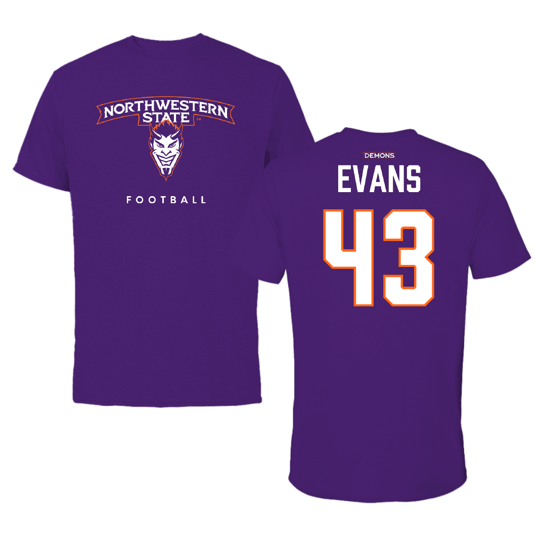 Northwestern State University Football Purple Mascot Tee - #43 Cooper Evans