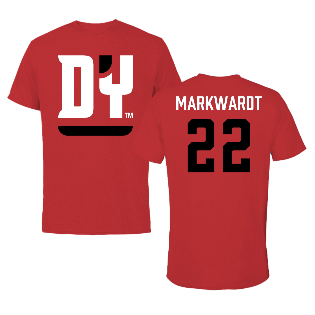 D'Youville University Volleyball (M) Red Performance Tee - #22 Luk Markwardt