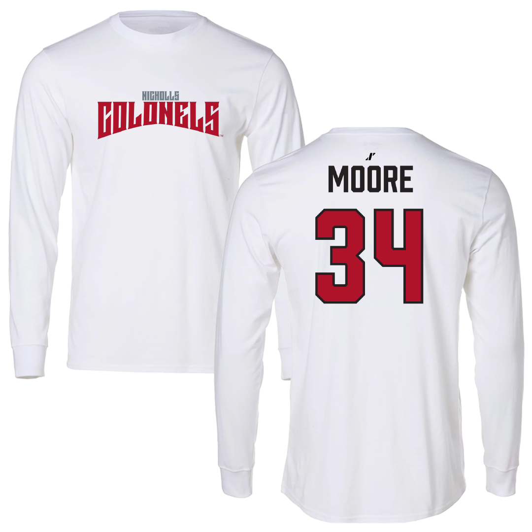 Nicholls State University Football White Classic Long Sleeve - #34 Travin Moore