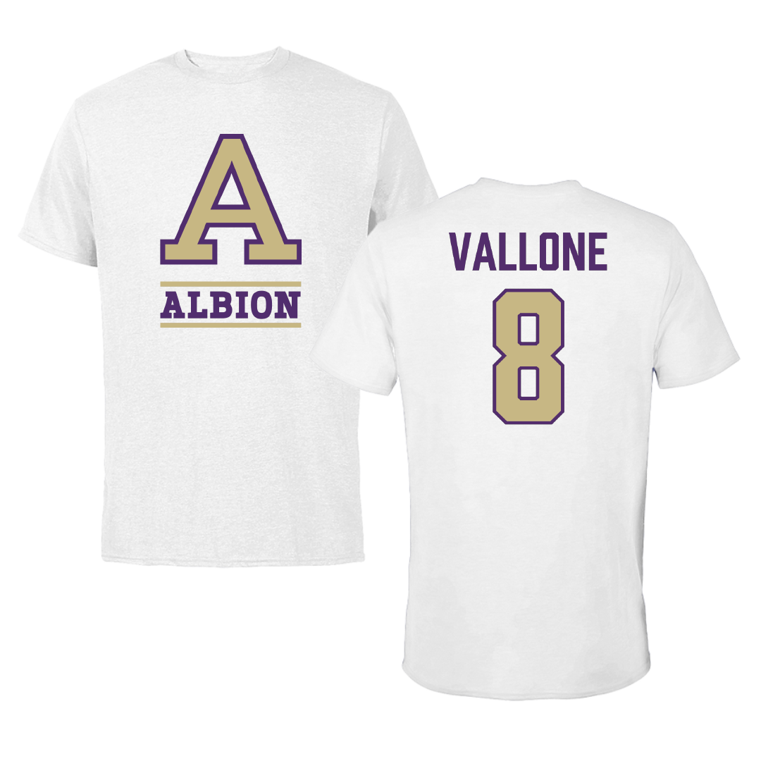 Albion College Softball White Performance Tee - #8 Layla Vallone