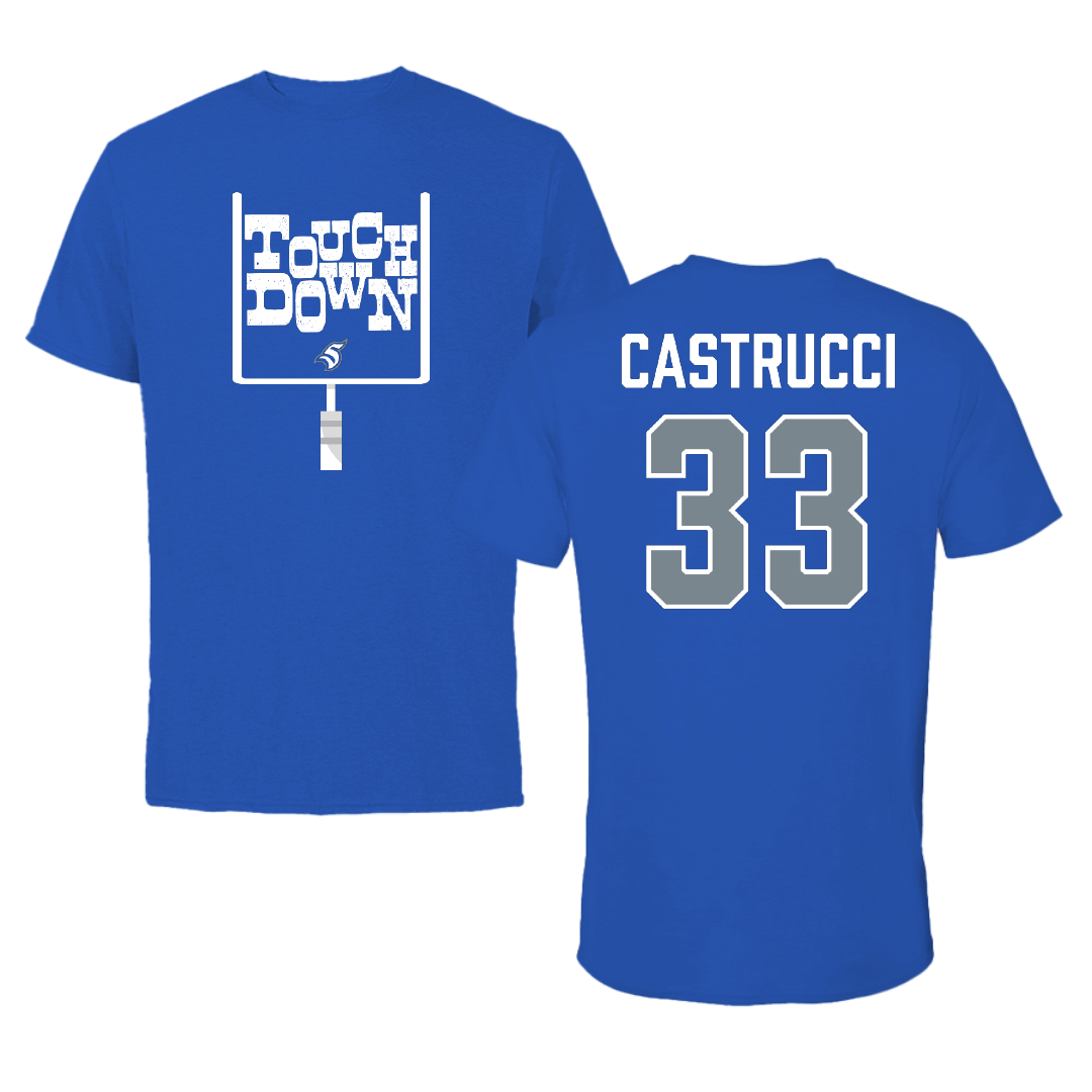 Thomas More University Football Blue Touchdown Tee - #33 Alex Castrucci