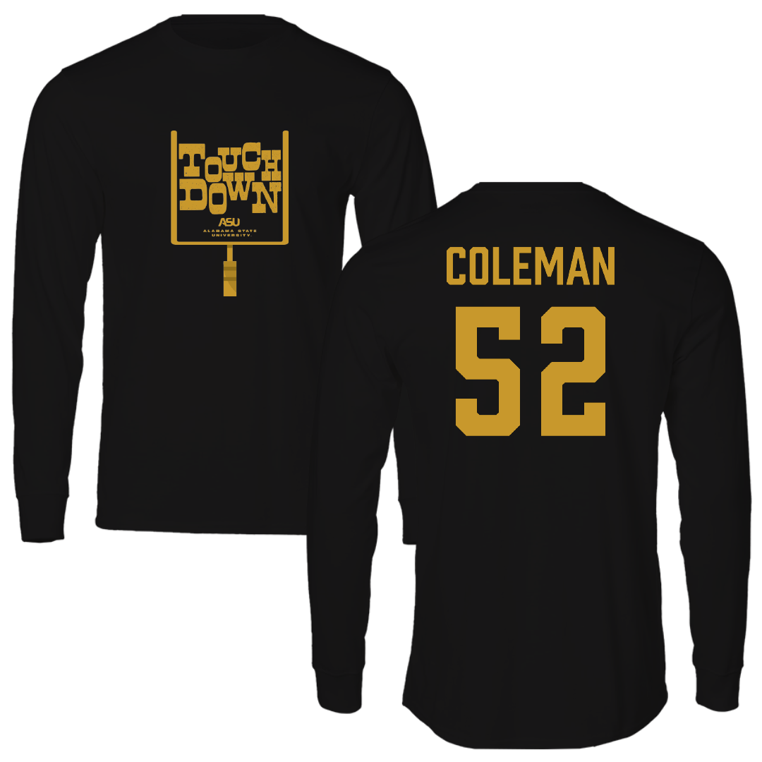 Alabama State University Football Black Touchdown Performance Long Sleeve - #52 Camden Coleman