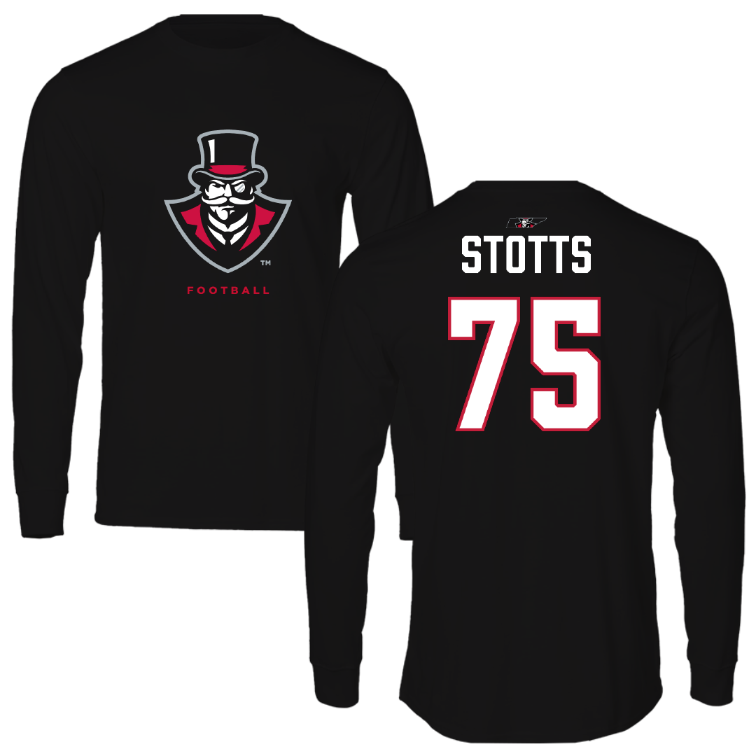 Austin Peay State University Football Black Mascot Performance Long Sleeve - #75 Ben Stotts