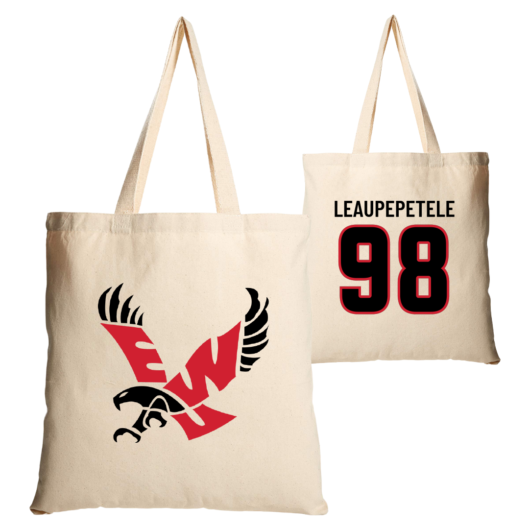 Eastern Washington University Football Tan Canvas Tote Bag - #98 Jirah Leaupepetele