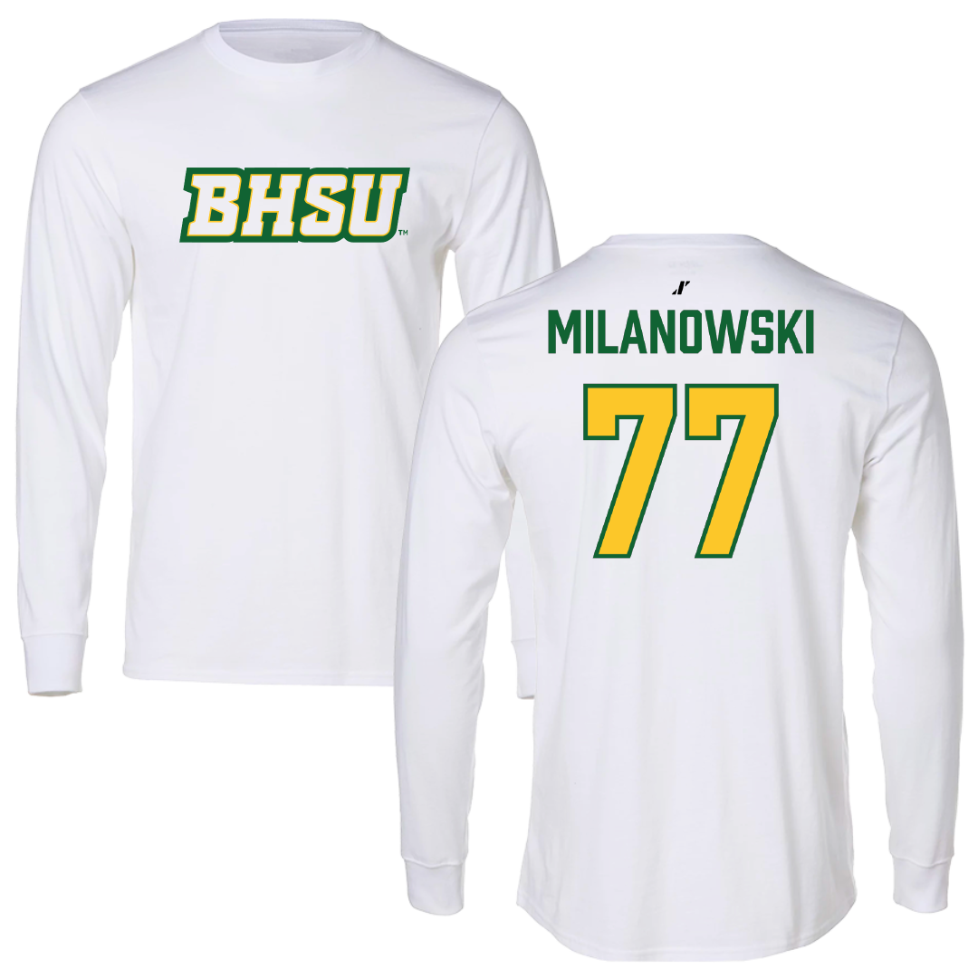 Black Hills State University Softball White Long Sleeve - #77 Delaney Milanowski