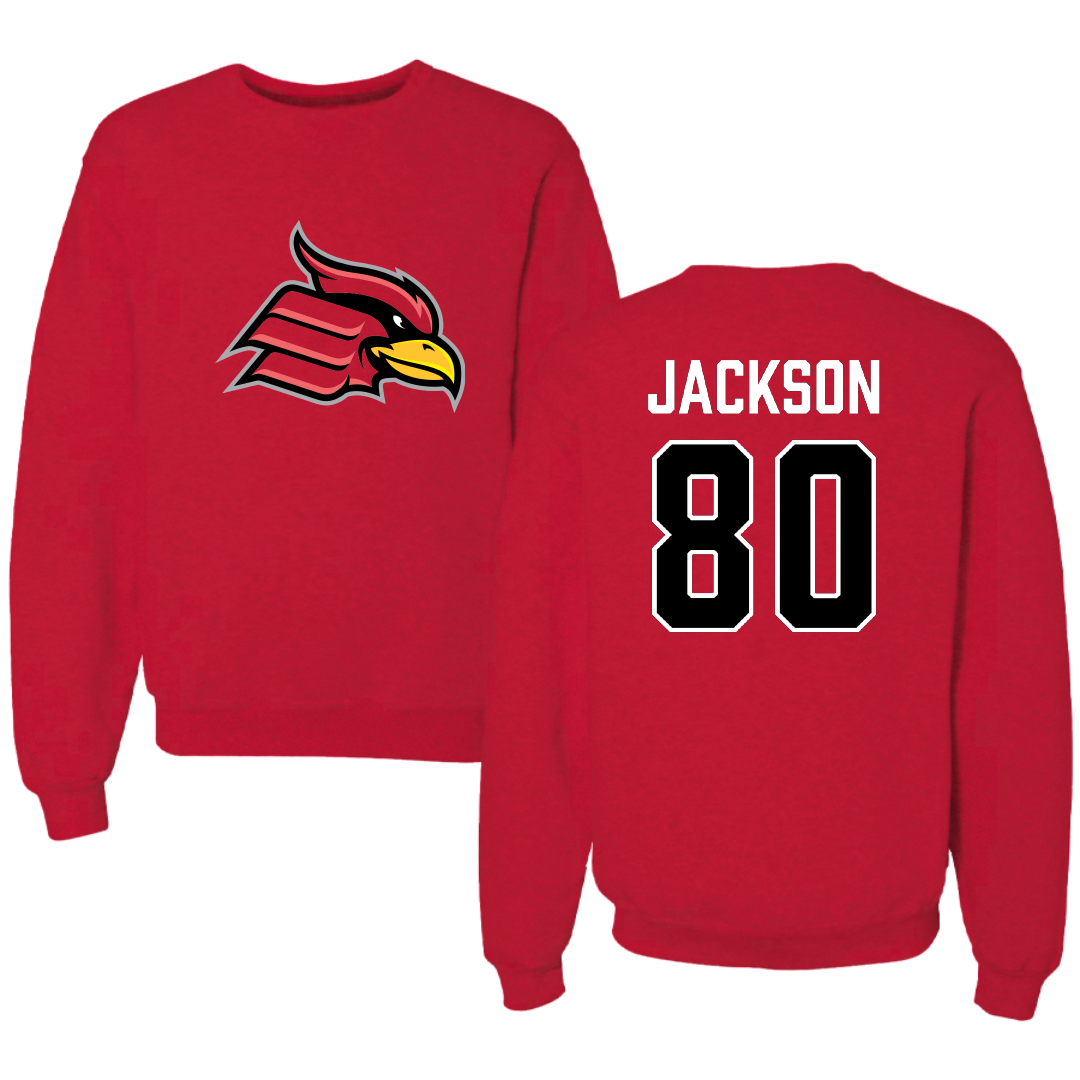 Wheeling University Football Red Crewneck - #80 Ethan Jackson