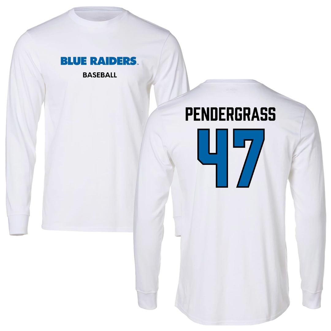 Middle Tennessee State University Baseball White Performance Long Sleeve - #47 Rex Pendergrass